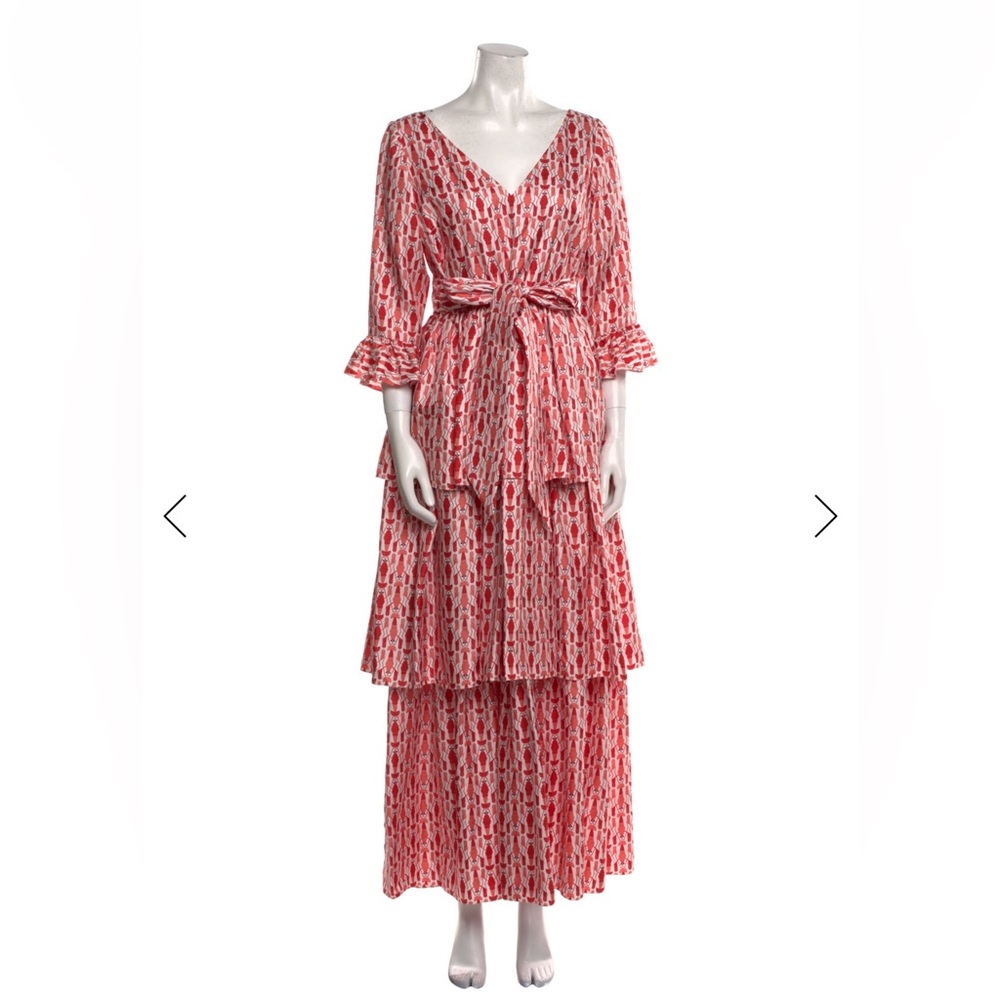 Anthropologie Red Long Sleeve Tiered Dress